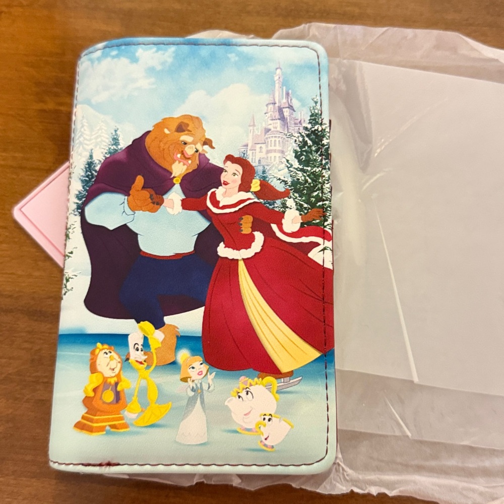 Loungefly Disney Beauty and the Beast Winter Ice Skating Zip Wallet NWT